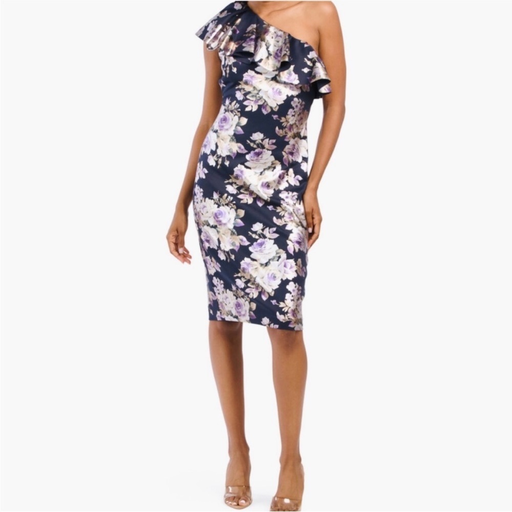 NEW Eliza J beautiful one shoulder jacquard ruffle dress